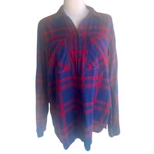 EXPRESS Red and Blue Boyfriend Flannel